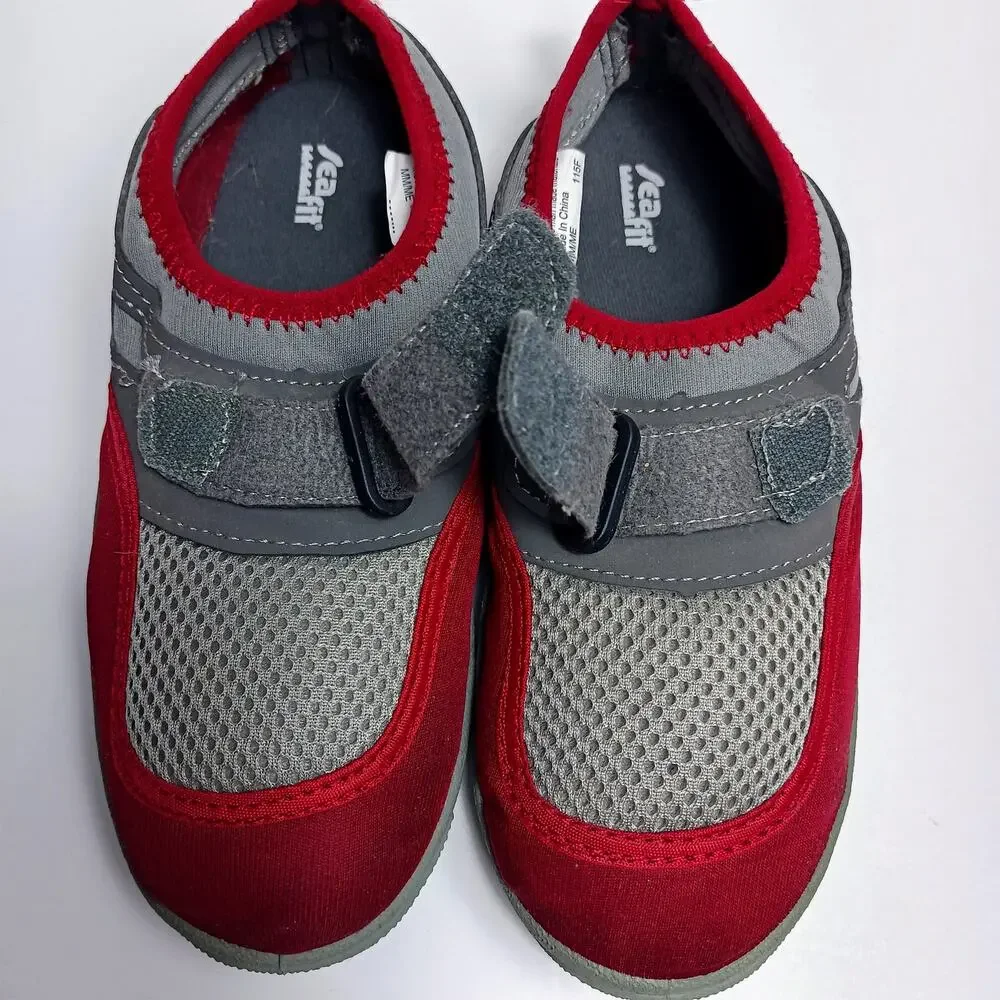 SEAFIT Youth‎ Unisex Slip-On Water Shoes Red Gray Mesh Quick Dry Beach Pool Sz 3